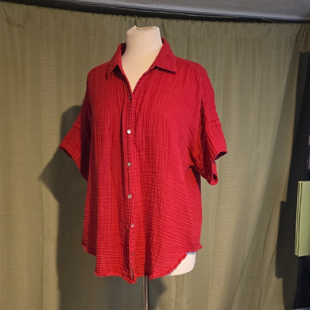 Michael Stars Vibrant Fuschia Womens 100% Cotton Button Down Shirt